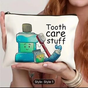 Tooth Care Stuff Zippered Pouch - Whimsical Cartoon